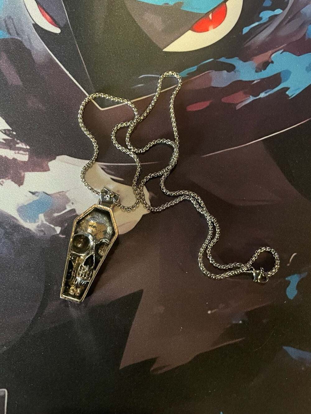 Gothic Skull in Coffin Stainless Steel Pendant Necklace